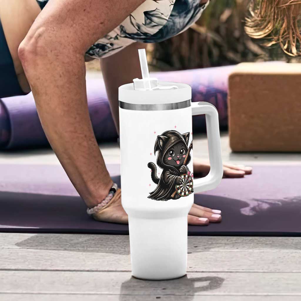 Dark Reaper Cat Throwing Darts Tumbler With Handle Funny Pub Game Gift - Wonder Print Shop