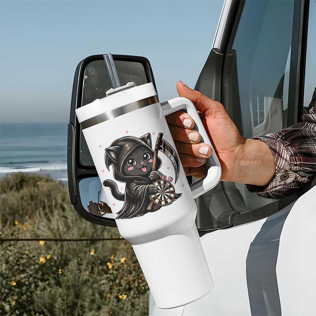 Dark Reaper Cat Throwing Darts Tumbler With Handle Funny Pub Game Gift - Wonder Print Shop