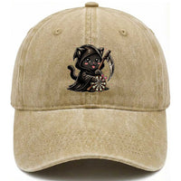 Dark Reaper Cat Throwing Darts Washed Cotton Baseball Cap Funny Pub Game Gift