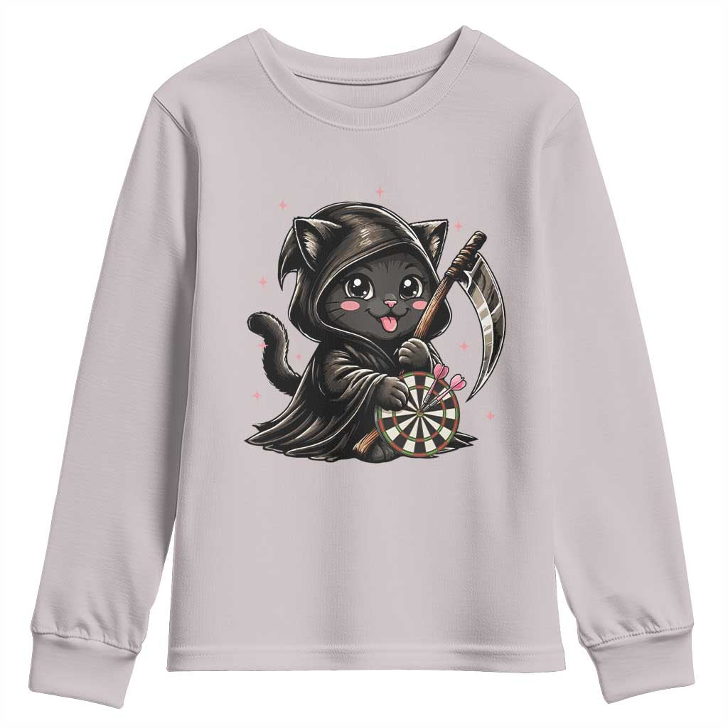 Dark Reaper Cat Throwing Darts Youth Sweatshirt Funny Pub Game Gift - Wonder Print Shop