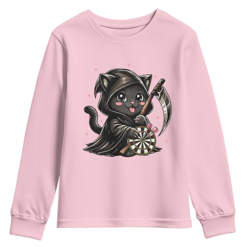Dark Reaper Cat Throwing Darts Youth Sweatshirt Funny Pub Game Gift - Wonder Print Shop