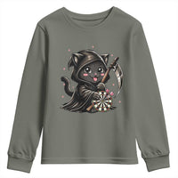Dark Reaper Cat Throwing Darts Youth Sweatshirt Funny Pub Game Gift - Wonder Print Shop