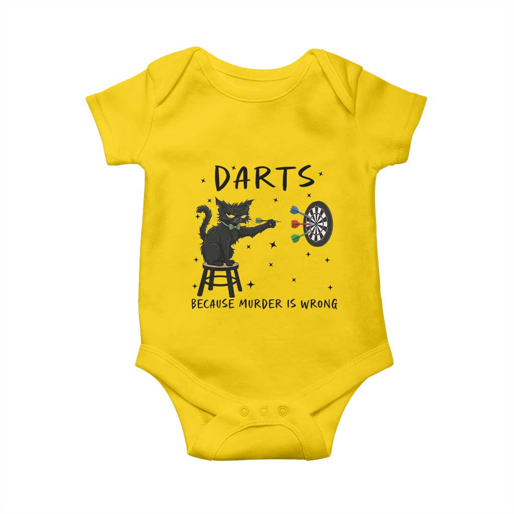 Funny Grumpy Cat Darts Baby Onesie Because Murder Is Wrong - Wonder Print Shop