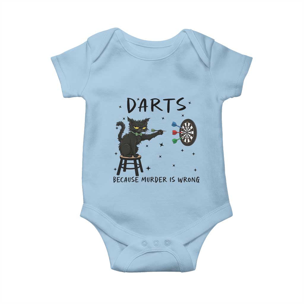 Funny Grumpy Cat Darts Baby Onesie Because Murder Is Wrong - Wonder Print Shop