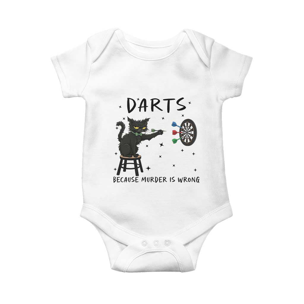 Funny Grumpy Cat Darts Baby Onesie Because Murder Is Wrong - Wonder Print Shop