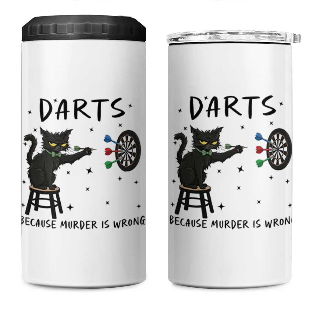 Funny Grumpy Cat Darts 4 in 1 Can Cooler Tumbler Because Murder Is Wrong - Wonder Print Shop
