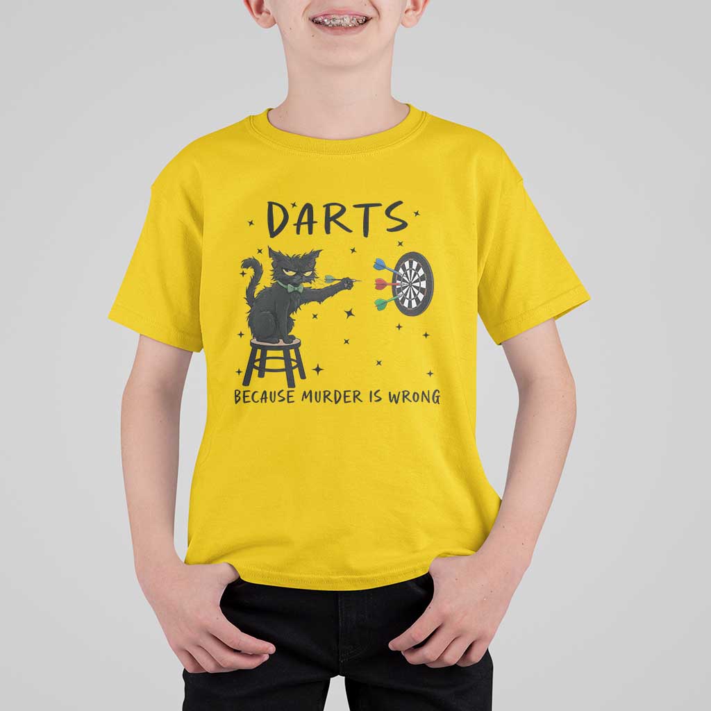 Funny Grumpy Cat Darts T Shirt For Kid Because Murder Is Wrong - Wonder Print Shop