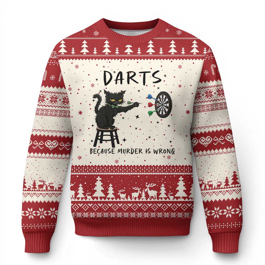 Funny Grumpy Cat Darts Ugly Christmas Sweater Because Murder Is Wrong - Wonder Print Shop