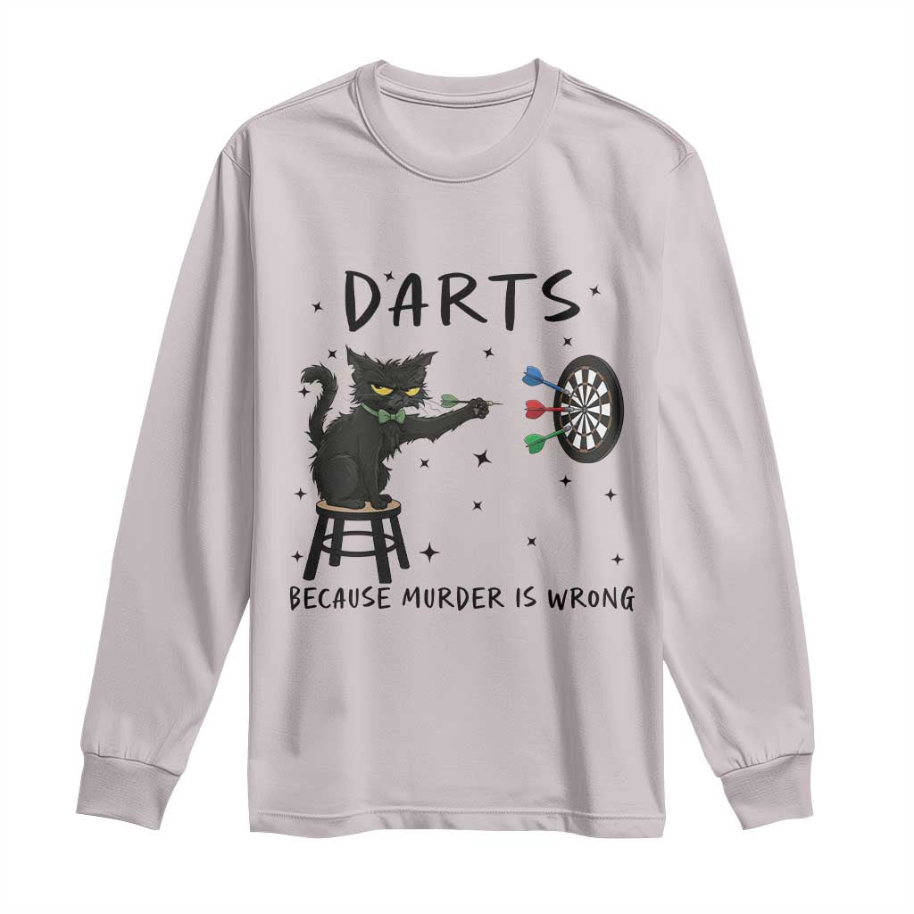 Funny Grumpy Cat Darts Long Sleeve Shirt Because Murder Is Wrong - Wonder Print Shop