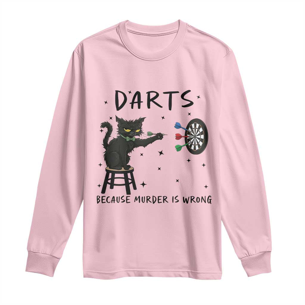 Funny Grumpy Cat Darts Long Sleeve Shirt Because Murder Is Wrong - Wonder Print Shop