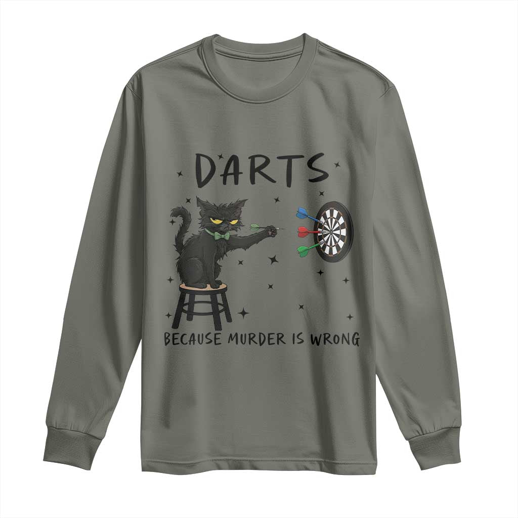 Funny Grumpy Cat Darts Long Sleeve Shirt Because Murder Is Wrong - Wonder Print Shop