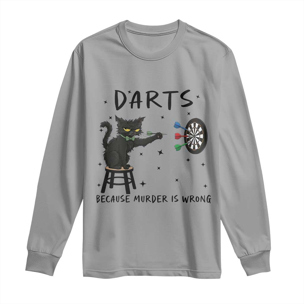 Funny Grumpy Cat Darts Long Sleeve Shirt Because Murder Is Wrong - Wonder Print Shop