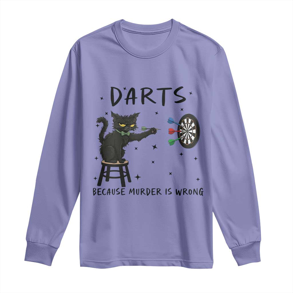 Funny Grumpy Cat Darts Long Sleeve Shirt Because Murder Is Wrong - Wonder Print Shop