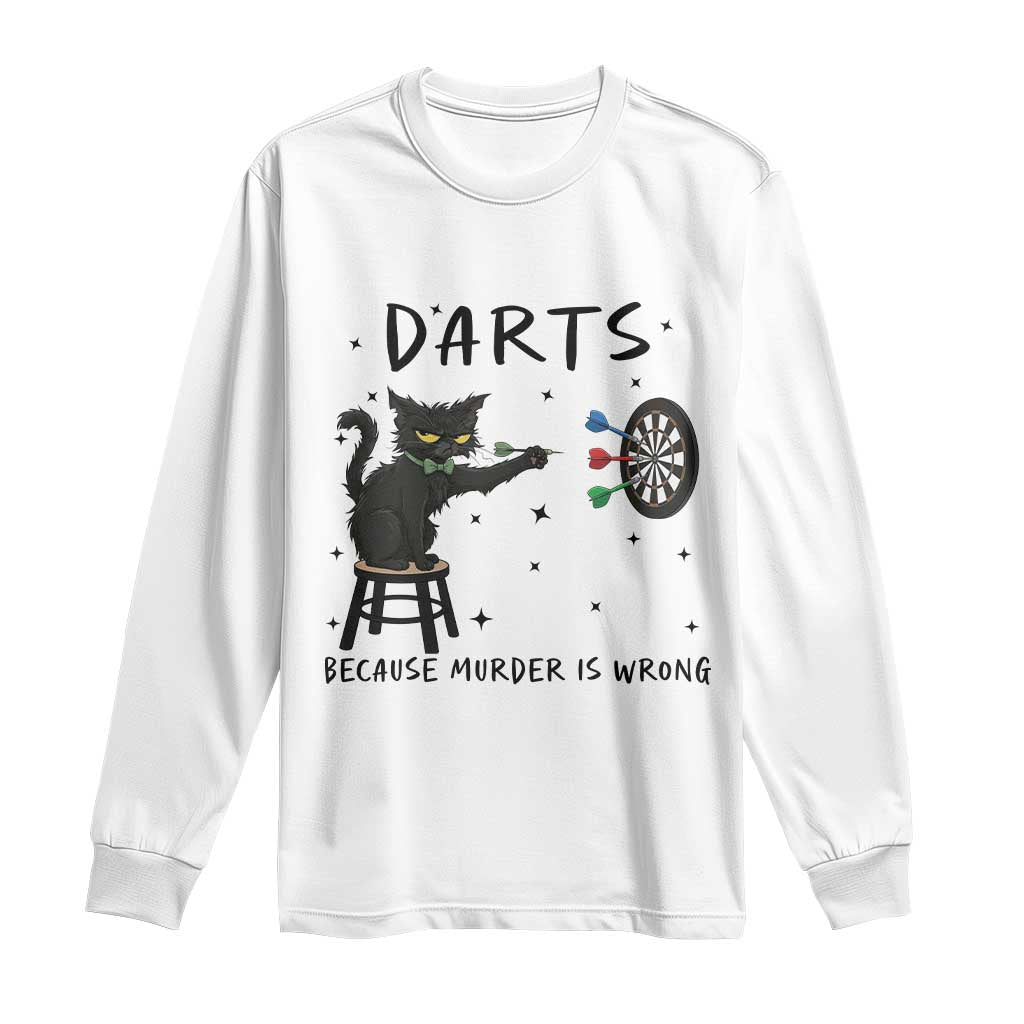 Funny Grumpy Cat Darts Long Sleeve Shirt Because Murder Is Wrong - Wonder Print Shop