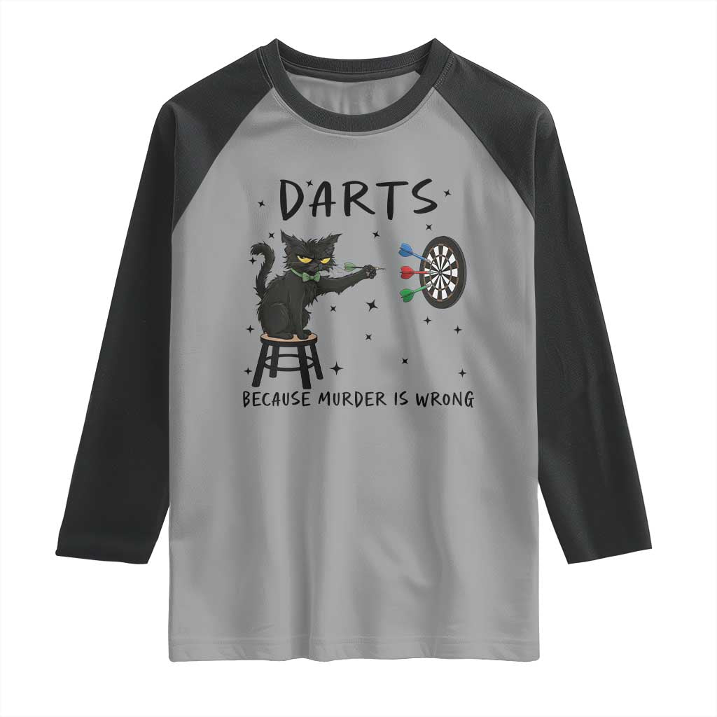 Funny Grumpy Cat Darts Raglan Shirt Because Murder Is Wrong - Wonder Print Shop