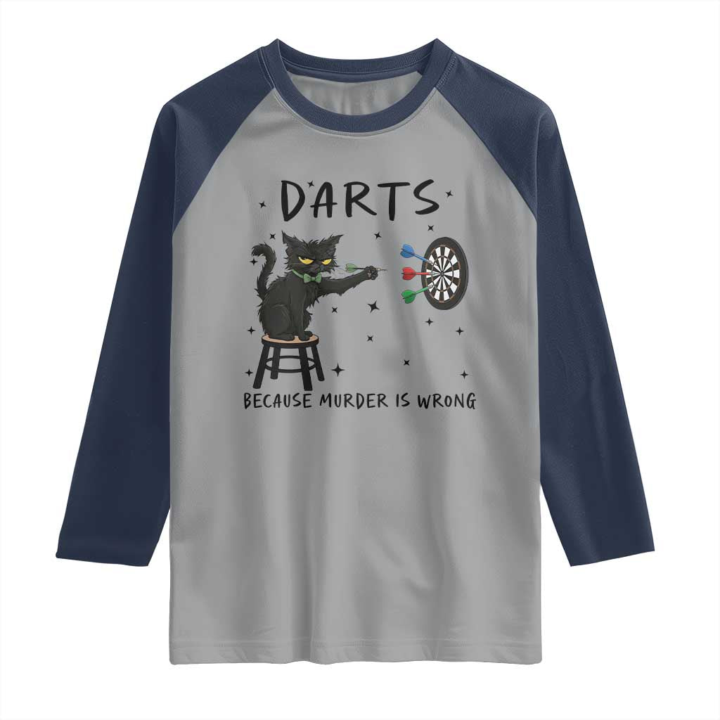 Funny Grumpy Cat Darts Raglan Shirt Because Murder Is Wrong - Wonder Print Shop