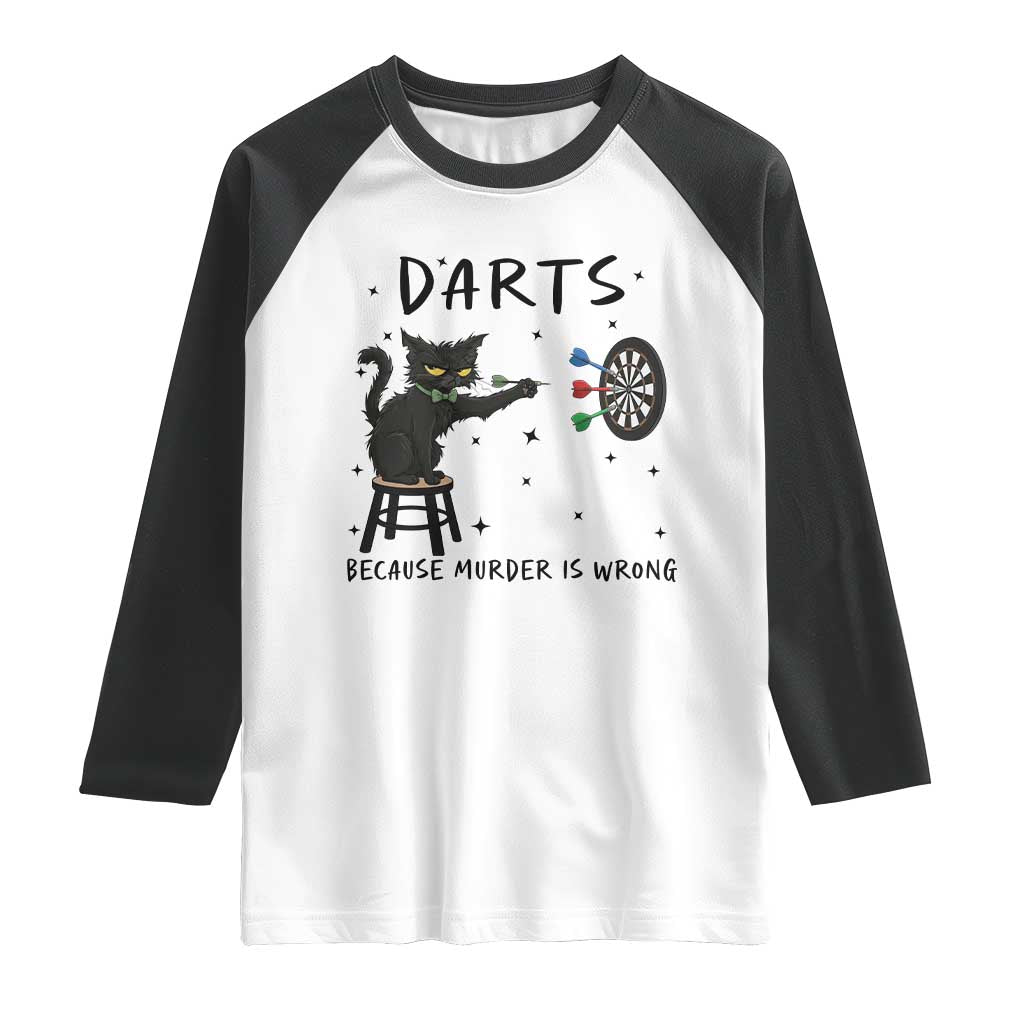 Funny Grumpy Cat Darts Raglan Shirt Because Murder Is Wrong - Wonder Print Shop
