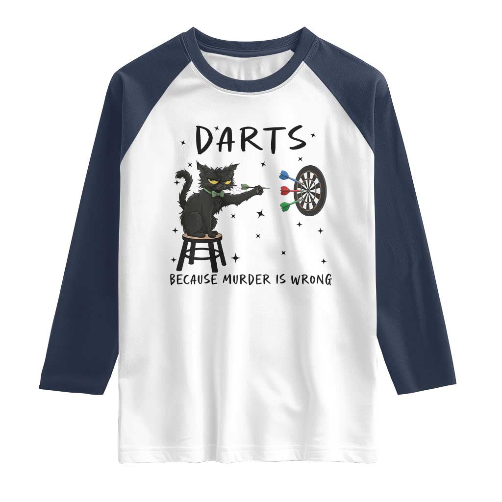 Funny Grumpy Cat Darts Raglan Shirt Because Murder Is Wrong - Wonder Print Shop