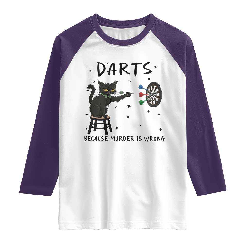 Funny Grumpy Cat Darts Raglan Shirt Because Murder Is Wrong - Wonder Print Shop