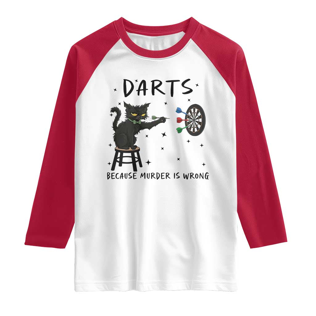 Funny Grumpy Cat Darts Raglan Shirt Because Murder Is Wrong - Wonder Print Shop