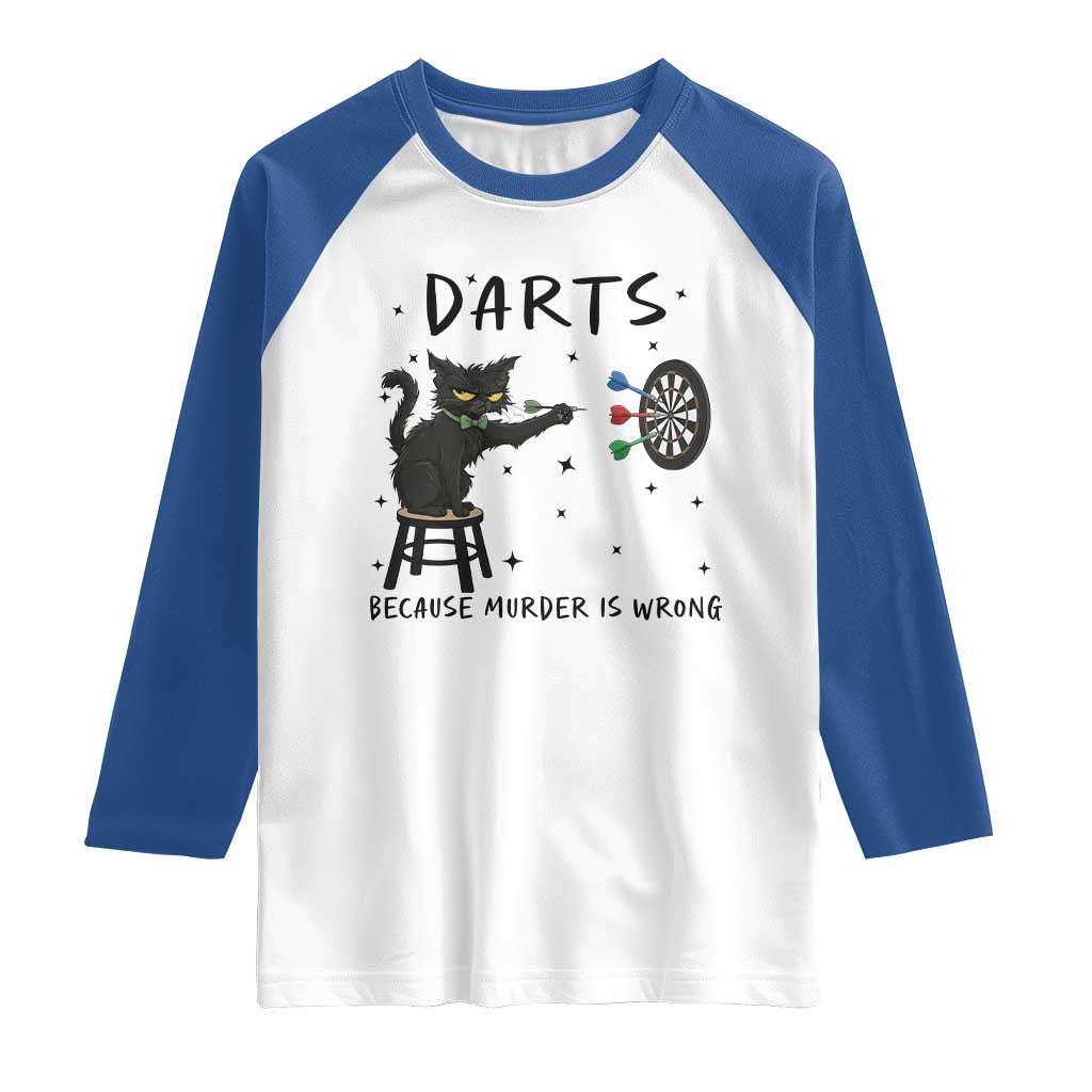 Funny Grumpy Cat Darts Raglan Shirt Because Murder Is Wrong - Wonder Print Shop