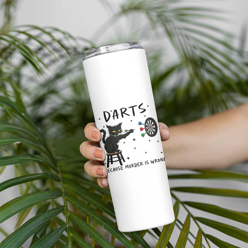 Funny Grumpy Cat Darts Skinny Tumbler Because Murder Is Wrong - Wonder Print Shop