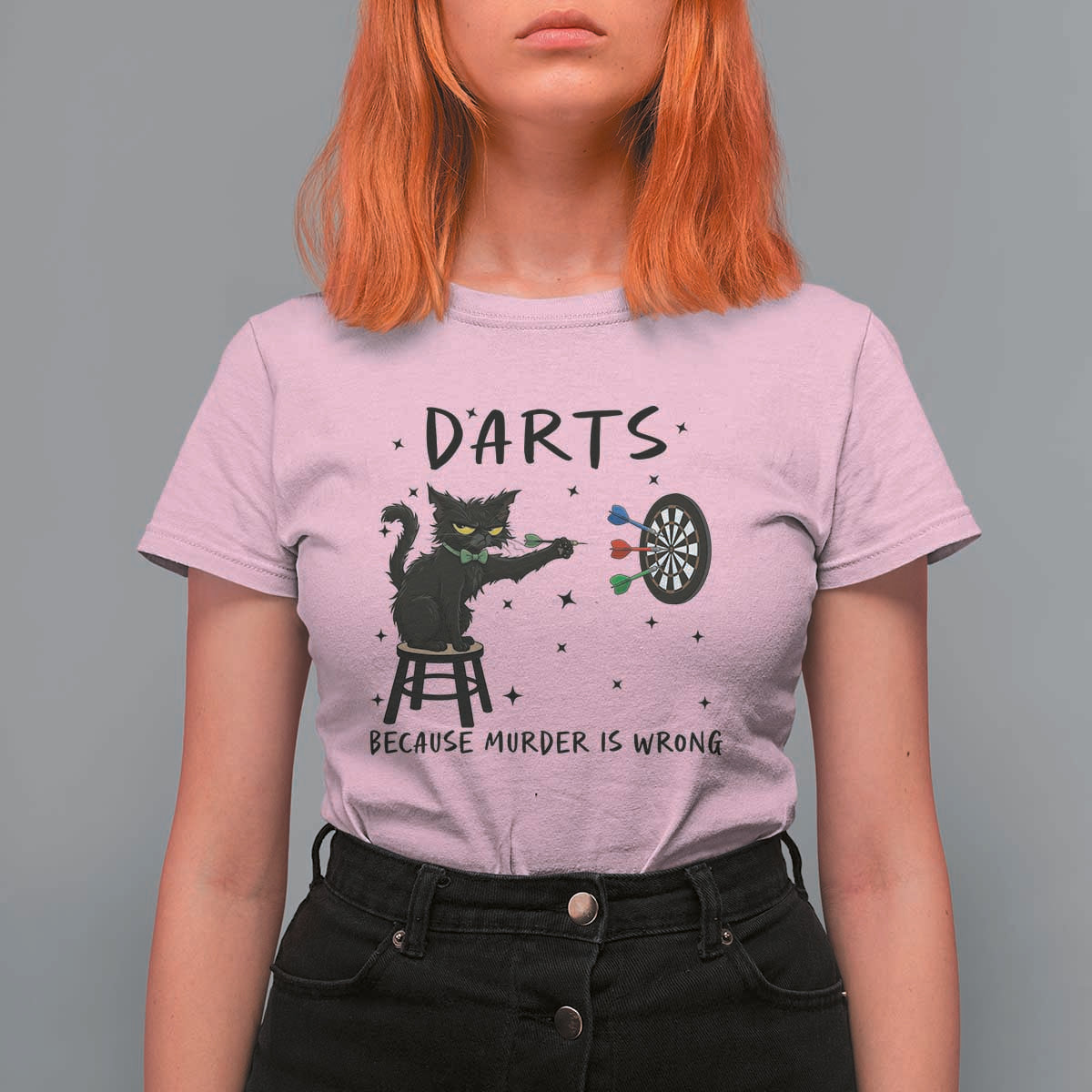 Funny Grumpy Cat Darts T Shirt For Women Because Murder Is Wrong - Wonder Print Shop