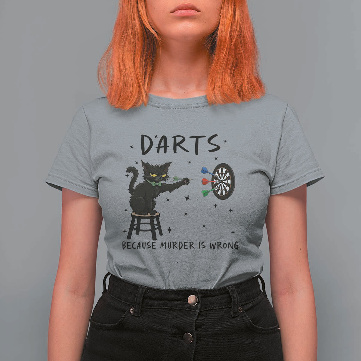 Funny Grumpy Cat Darts T Shirt For Women Because Murder Is Wrong - Wonder Print Shop
