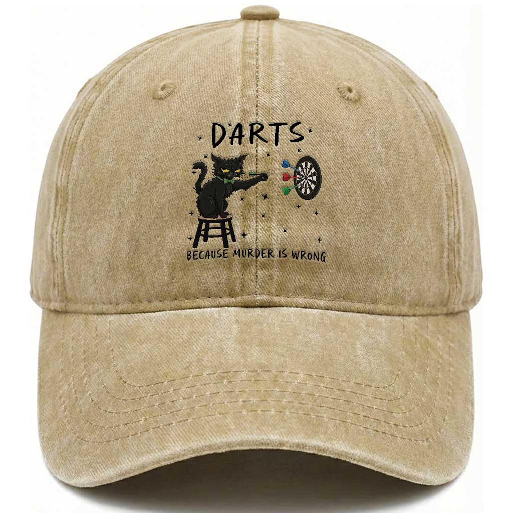 Funny Grumpy Cat Darts Washed Cotton Baseball Cap Because Murder Is Wrong