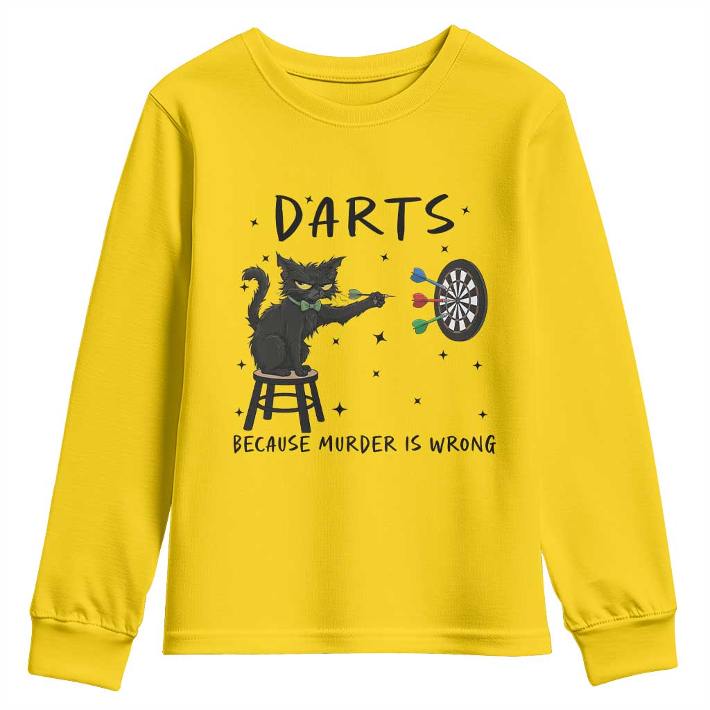 Funny Grumpy Cat Darts Youth Sweatshirt Because Murder Is Wrong - Wonder Print Shop