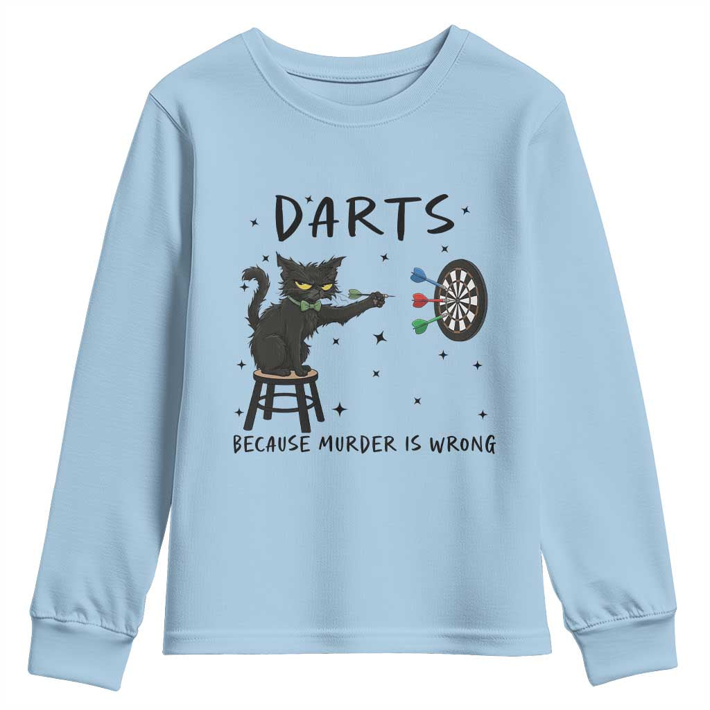 Funny Grumpy Cat Darts Youth Sweatshirt Because Murder Is Wrong - Wonder Print Shop