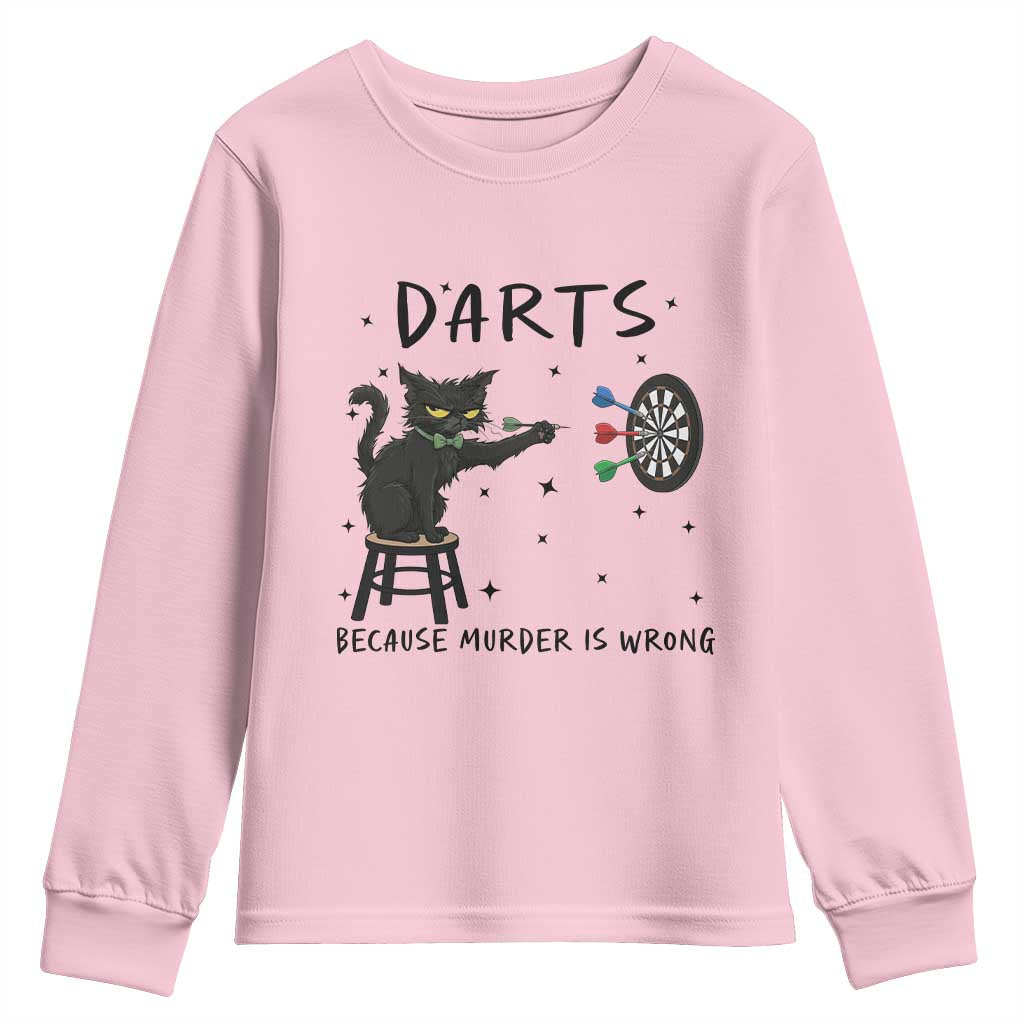 Funny Grumpy Cat Darts Youth Sweatshirt Because Murder Is Wrong - Wonder Print Shop