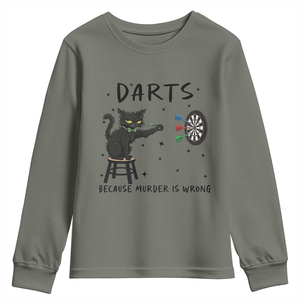 Funny Grumpy Cat Darts Youth Sweatshirt Because Murder Is Wrong - Wonder Print Shop