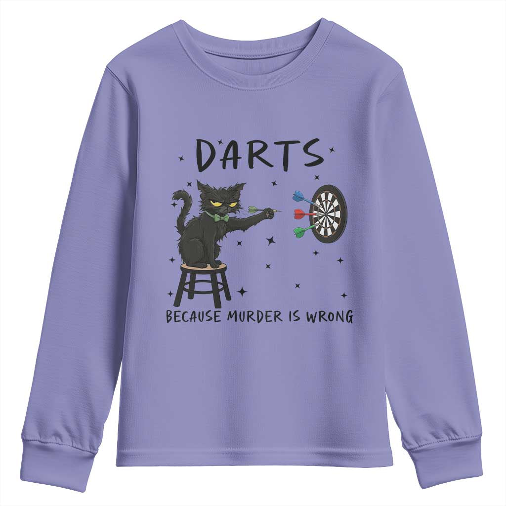 Funny Grumpy Cat Darts Youth Sweatshirt Because Murder Is Wrong - Wonder Print Shop