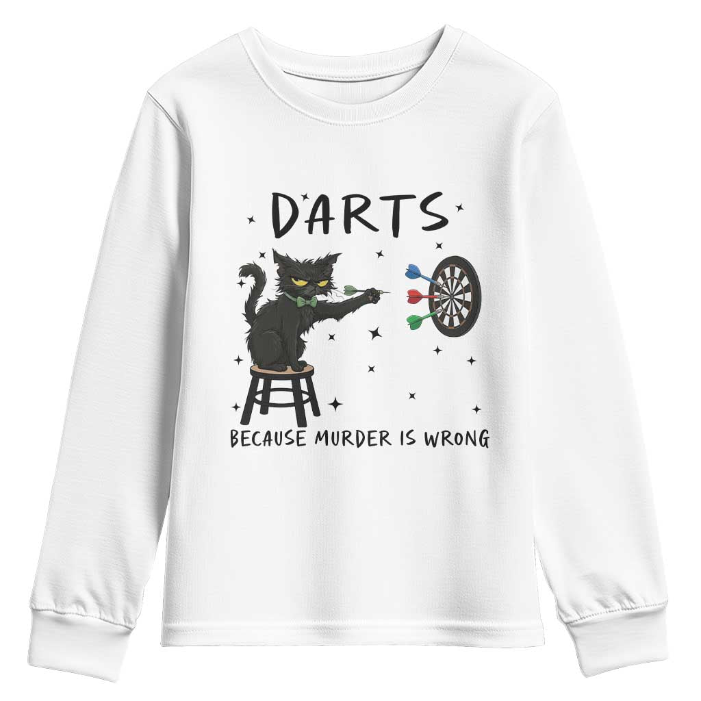 Funny Grumpy Cat Darts Youth Sweatshirt Because Murder Is Wrong - Wonder Print Shop