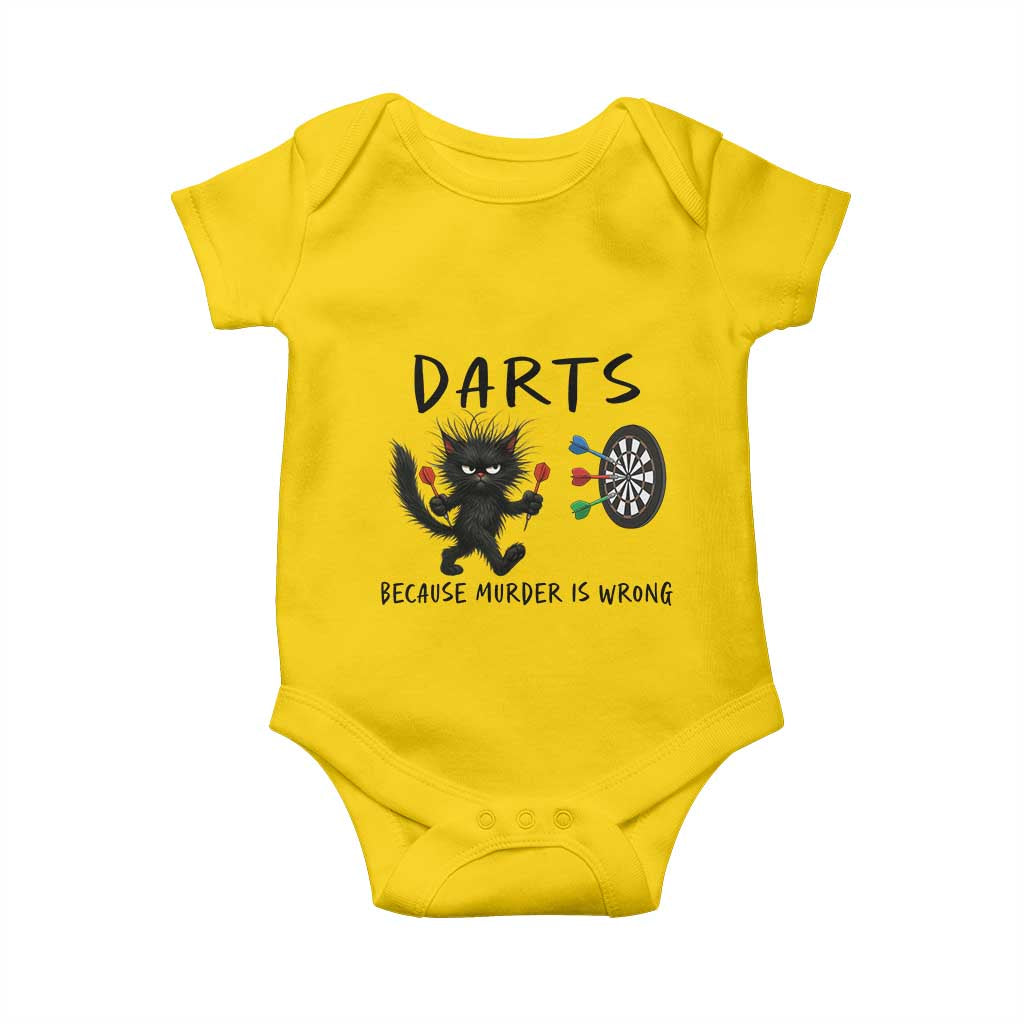 Funny Grumpy Cat Dart Player Baby Onesie Because Murder Is Wrong Pub Game Gift - Wonder Print Shop