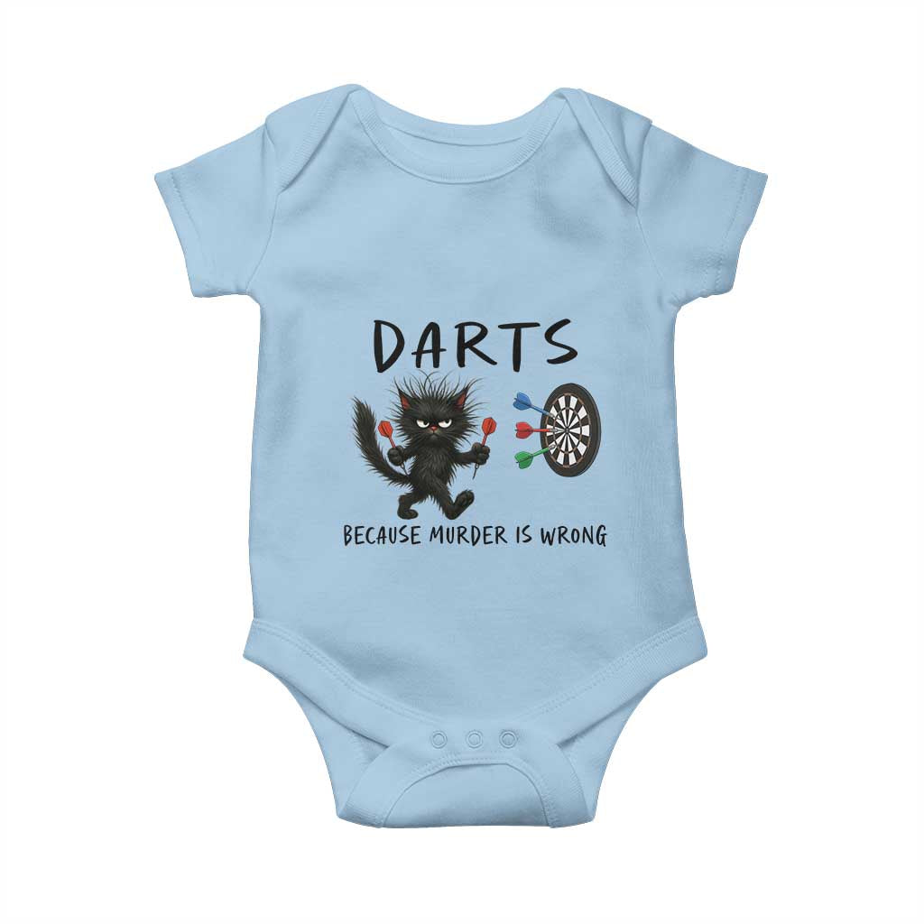 Funny Grumpy Cat Dart Player Baby Onesie Because Murder Is Wrong Pub Game Gift - Wonder Print Shop