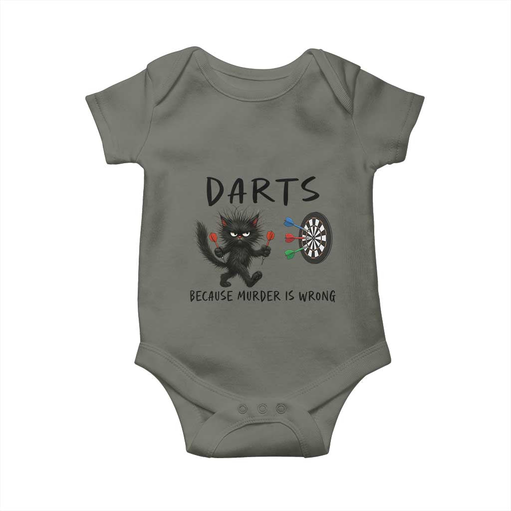 Funny Grumpy Cat Dart Player Baby Onesie Because Murder Is Wrong Pub Game Gift - Wonder Print Shop