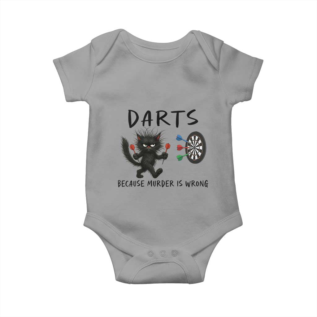 Funny Grumpy Cat Dart Player Baby Onesie Because Murder Is Wrong Pub Game Gift - Wonder Print Shop
