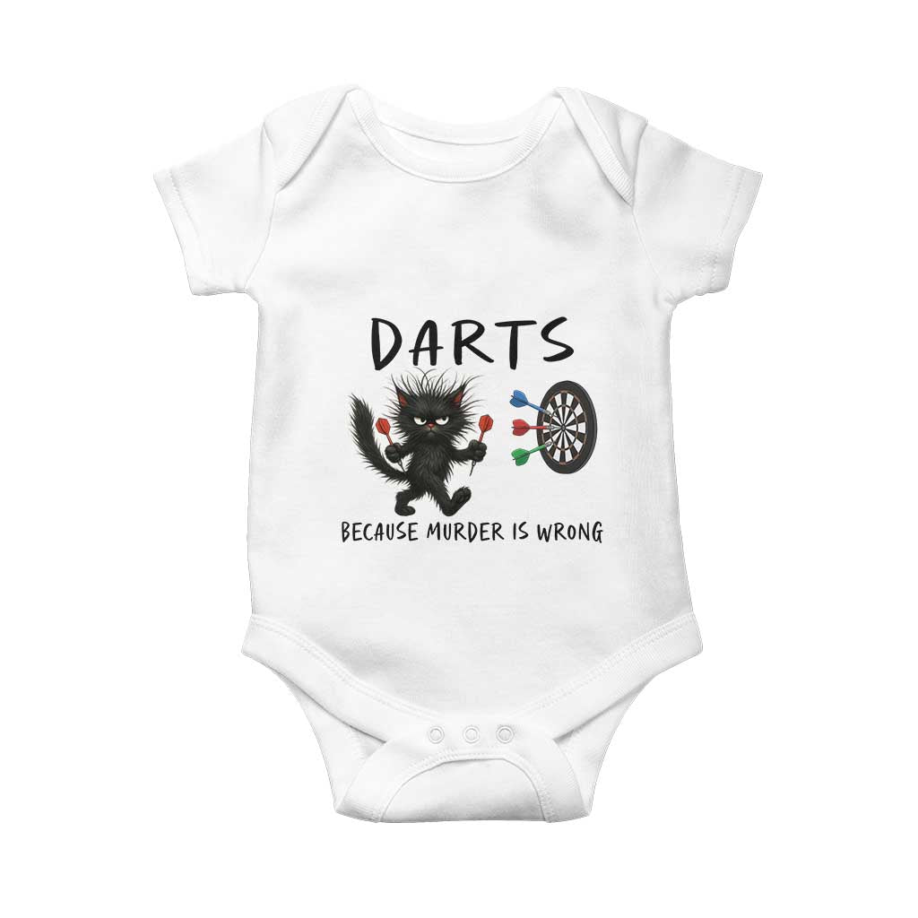 Funny Grumpy Cat Dart Player Baby Onesie Because Murder Is Wrong Pub Game Gift - Wonder Print Shop