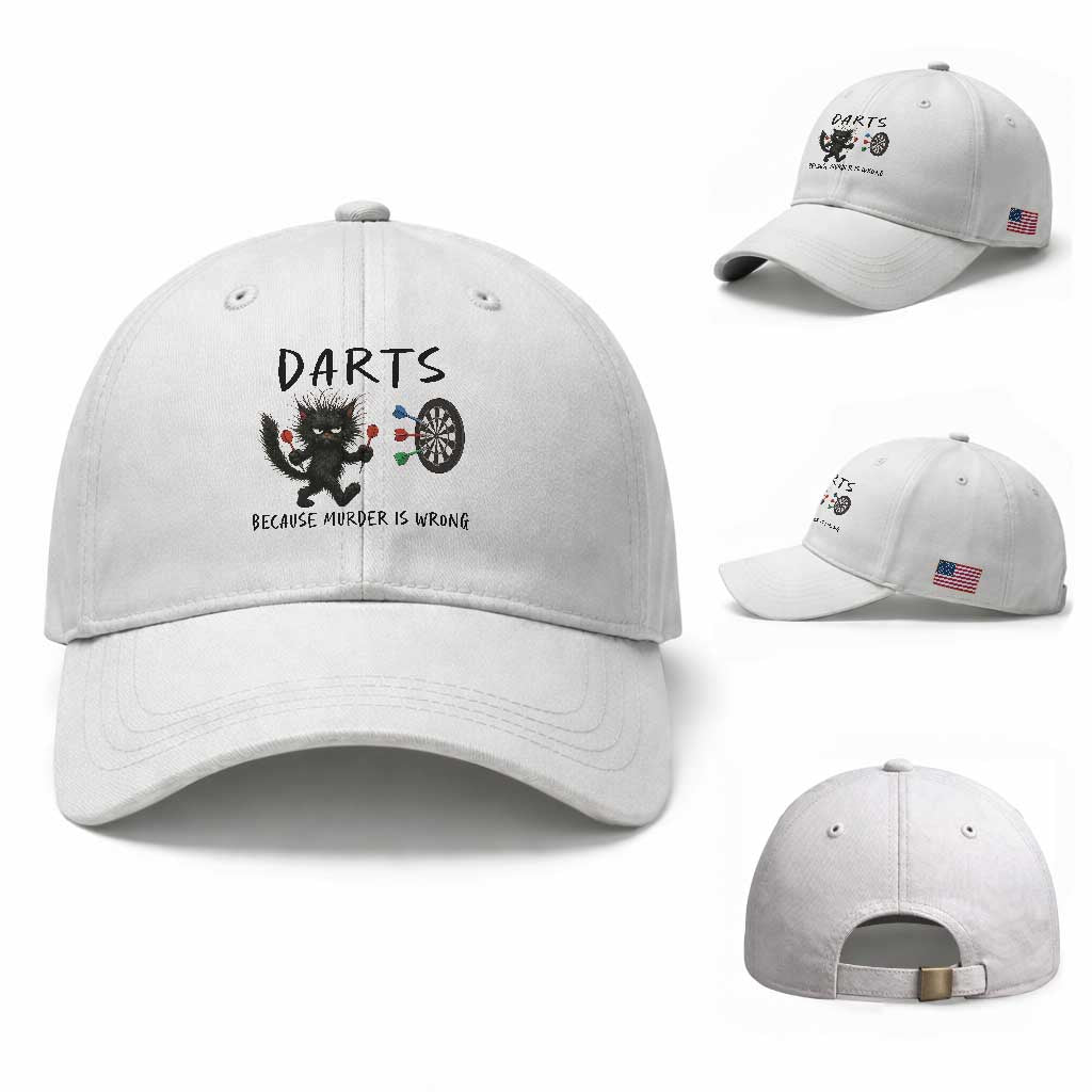 Funny Grumpy Cat Dart Player Baseball Cap Because Murder Is Wrong Pub Game Gift
