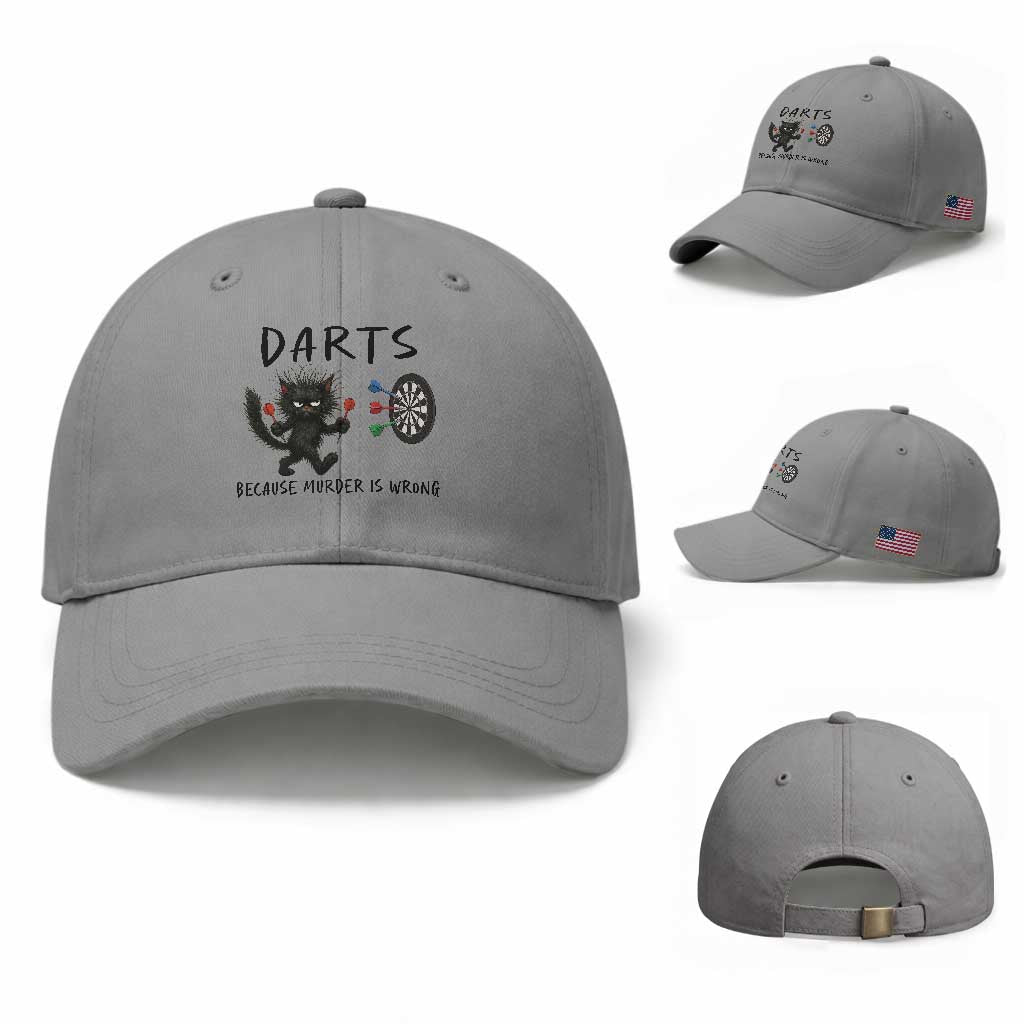 Funny Grumpy Cat Dart Player Baseball Cap Because Murder Is Wrong Pub Game Gift