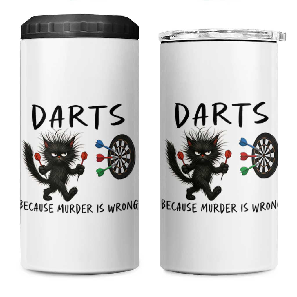 Funny Grumpy Cat Dart Player 4 in 1 Can Cooler Tumbler Because Murder Is Wrong Pub Game Gift - Wonder Print Shop