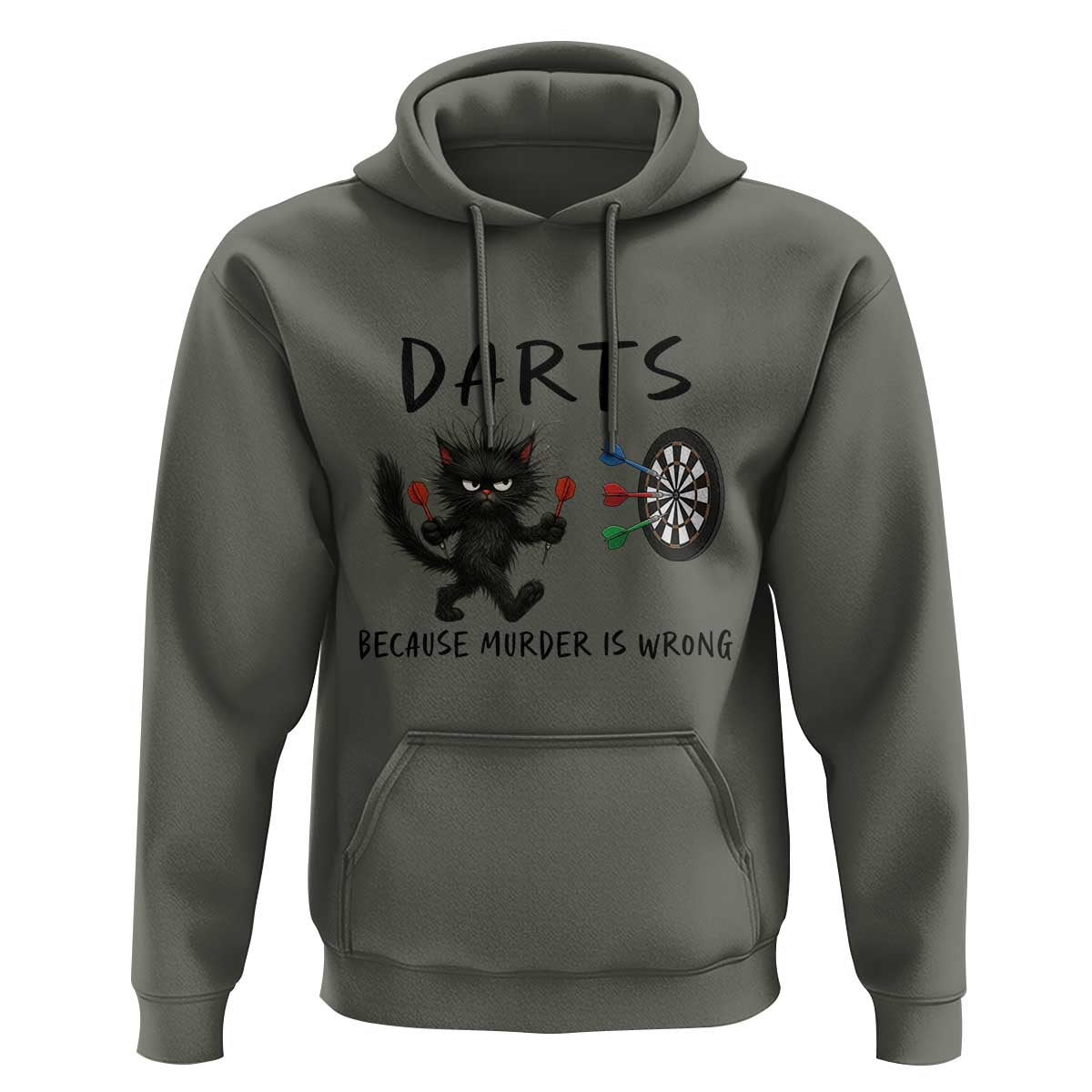 Funny Grumpy Cat Dart Player Hoodie Because Murder Is Wrong Pub Game Gift - Wonder Print Shop