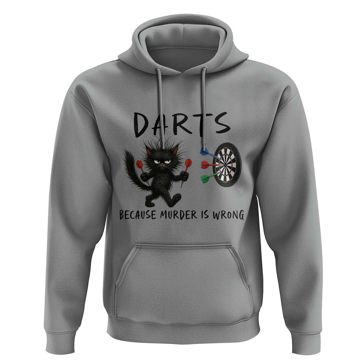 Funny Grumpy Cat Dart Player Hoodie Because Murder Is Wrong Pub Game Gift - Wonder Print Shop