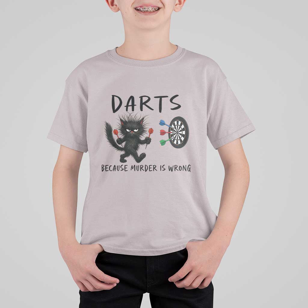 Funny Grumpy Cat Dart Player T Shirt For Kid Because Murder Is Wrong Pub Game Gift - Wonder Print Shop