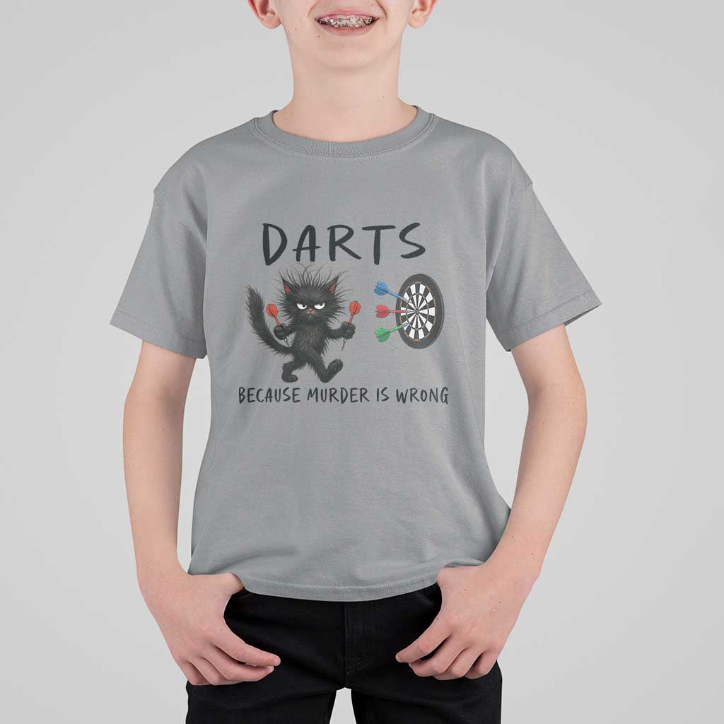 Funny Grumpy Cat Dart Player T Shirt For Kid Because Murder Is Wrong Pub Game Gift - Wonder Print Shop