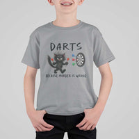 Funny Grumpy Cat Dart Player T Shirt For Kid Because Murder Is Wrong Pub Game Gift - Wonder Print Shop