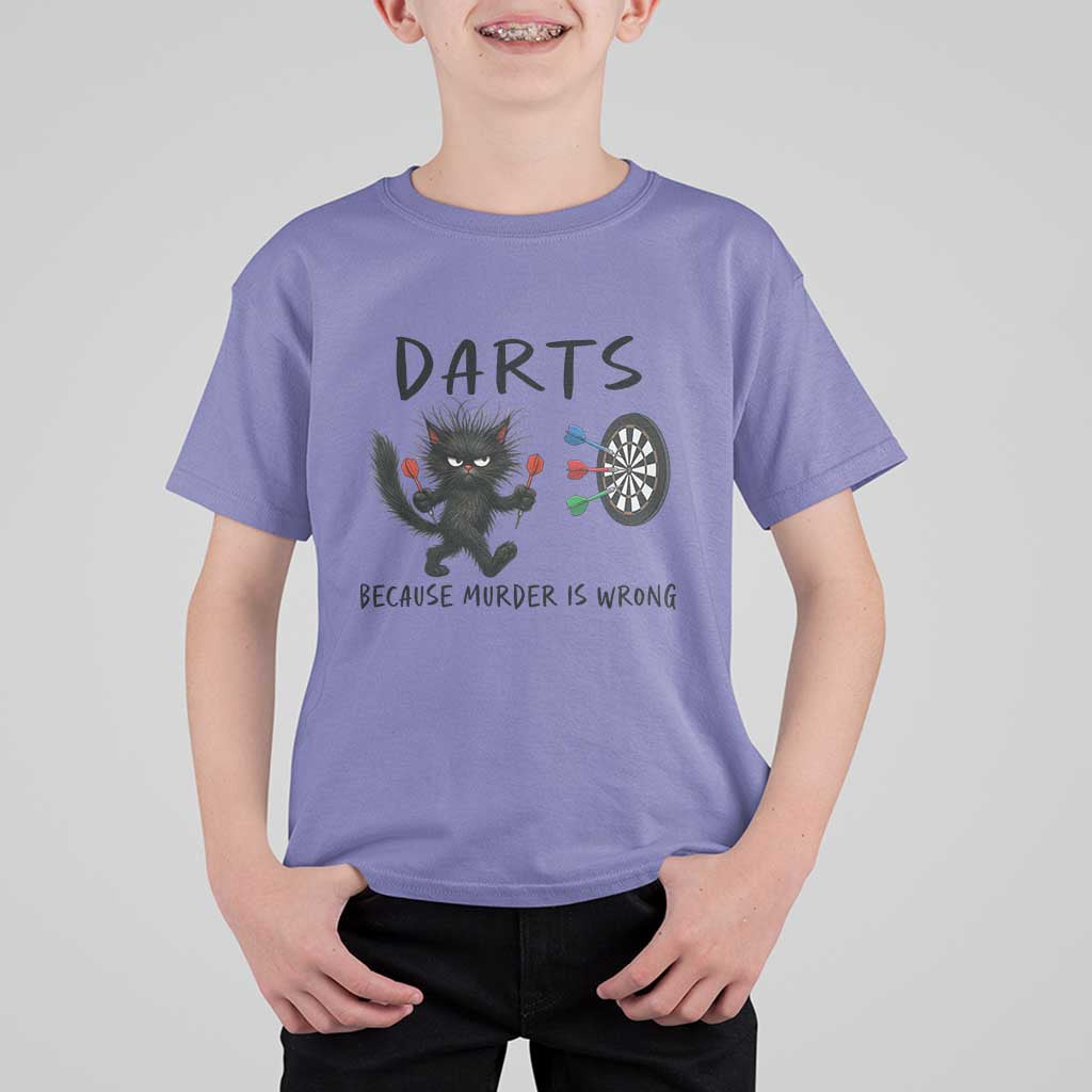 Funny Grumpy Cat Dart Player T Shirt For Kid Because Murder Is Wrong Pub Game Gift - Wonder Print Shop