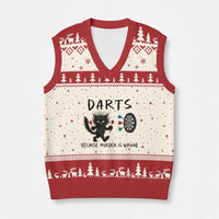 Funny Grumpy Cat Dart Player V-Neck Knit Sweater Vest Because Murder Is Wrong Pub Game Gift - Wonder Print Shop